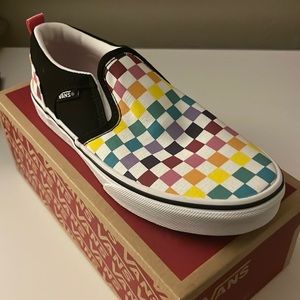 NIB Kids Party Check Rainbow Vans Unisex Sz 4
